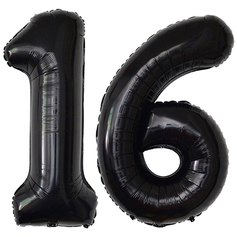 Jonhamwelbor 16 Number Balloons Black Big Giant Jumbo Big Large 16 or 61 Foil Mylar Helium Number Balloons Black 16th 61st Birthday Party Anniversary Events Decorations for Boy Girl - Image 1